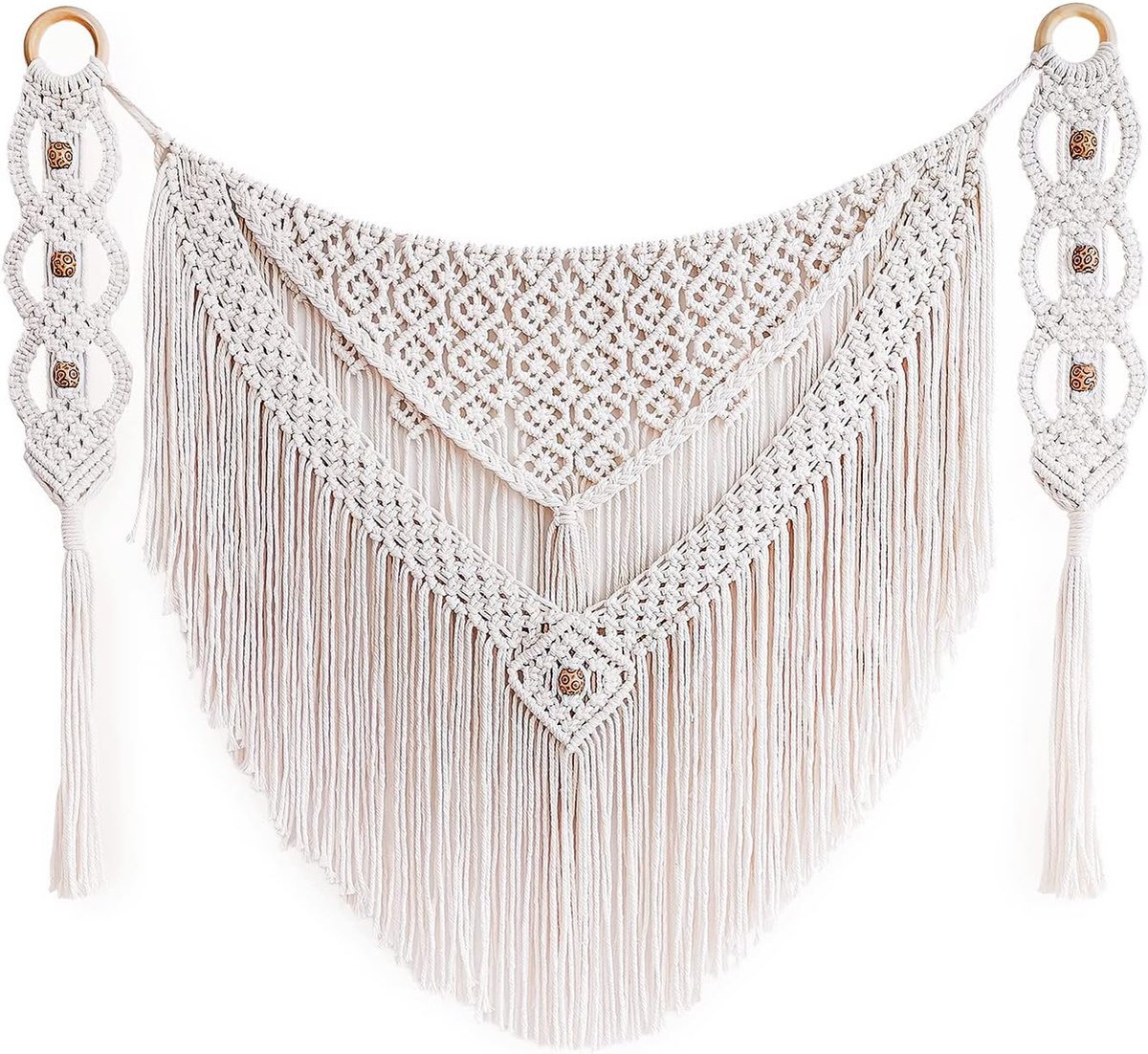 Boho Makramee-Wandbehang, Makramee-Wandkunst, elfenbeinfarben