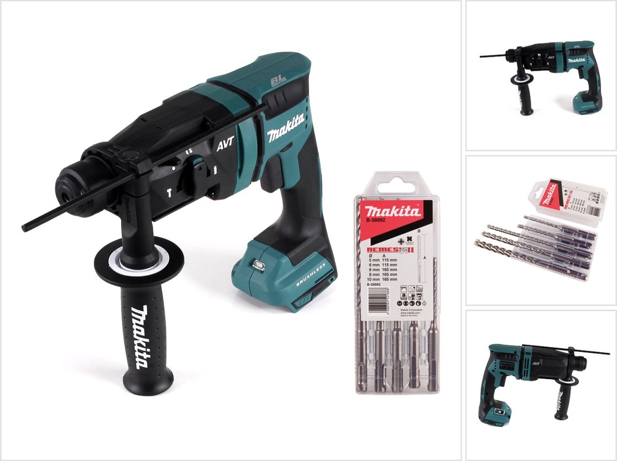 Makita DHR 182 Z accu-boorhamer 18 V 1,7 J SDS plus Brushless + 5-delige boorset - zonder accu, zonder oplader