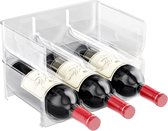 Set van 2 flessenrekken - stapelbare opslag voor wijnflessen en andere dranken - modern kunststof wijnrek voor 6 flessen - transparant