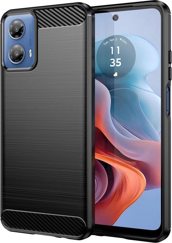 Coque en TPU brossé adaptée au Motorola Moto G34 | Housse de protection | Couverture verso | TPU flexible | Carbone élégant | Fin | Noir