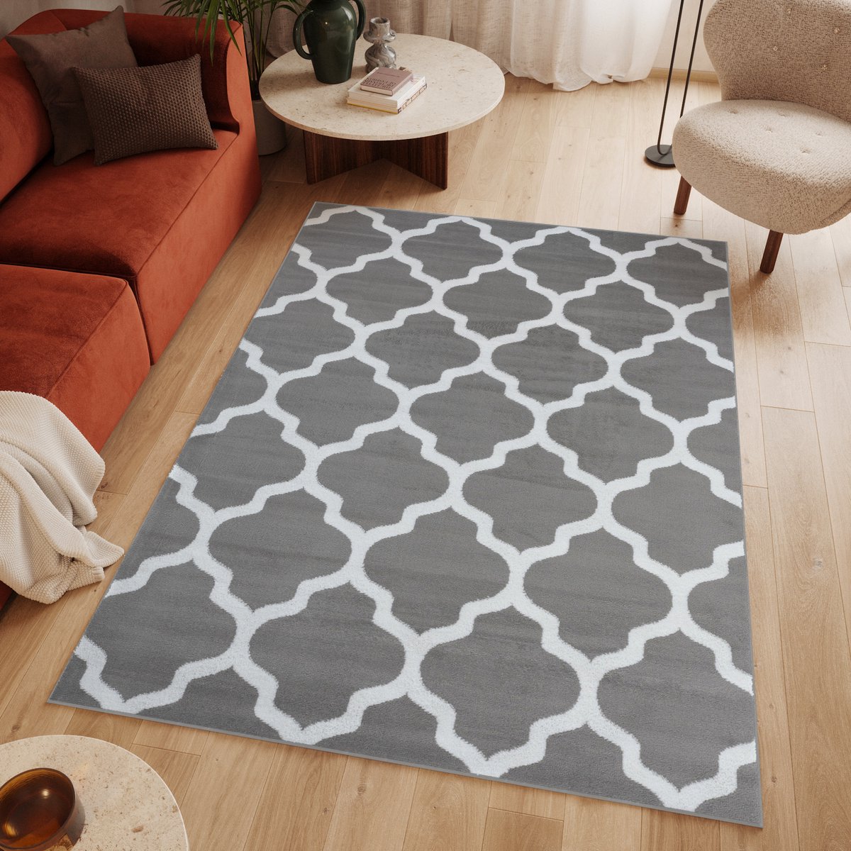 Tapiso Luxury Vloerkleed Wit Grijs Trellis Woonkamer Tapijt Maat- 120x170 Grijs Wit 3