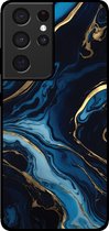 Smartphonica Telefoonhoesje voor Samsung Galaxy S21 Ultra met marmer opdruk - TPU backcover case marble design - Goud Blauw / Back Cover geschikt voor Samsung Galaxy S21 Ultra