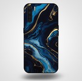 Smartphonica Telefoonhoesje voor OPPO A91 met marmer opdruk - TPU backcover case marble design - Goud Blauw / Back Cover geschikt voor Oppo A91