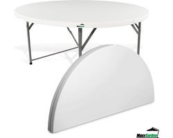 MaxxGarden Vouwtafel - Klaptafel - Plooitafel - Opvouwbare ronde tuin tafel - 120x74 cm - Wit