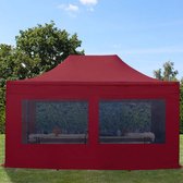 Tente de fête Easy Up 3x4,5 m Pavillon pliant, acier PREMIUM 40 mm avec parois latérales (panorama), rouge