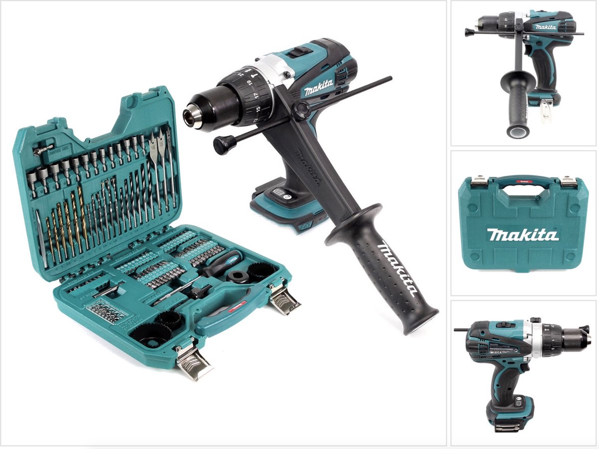 Makita DHP 458 Z accu klopboormachine 18 V 91 Nm + 101-delige boren & dopsleutelset