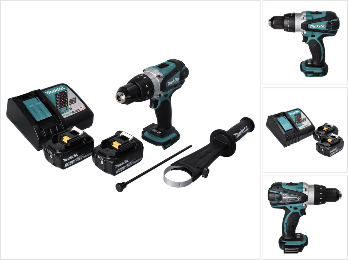 Makita DHP 458 RF accu klopboormachine 18 V 91 Nm + 2x accu 3,0 Ah + oplader