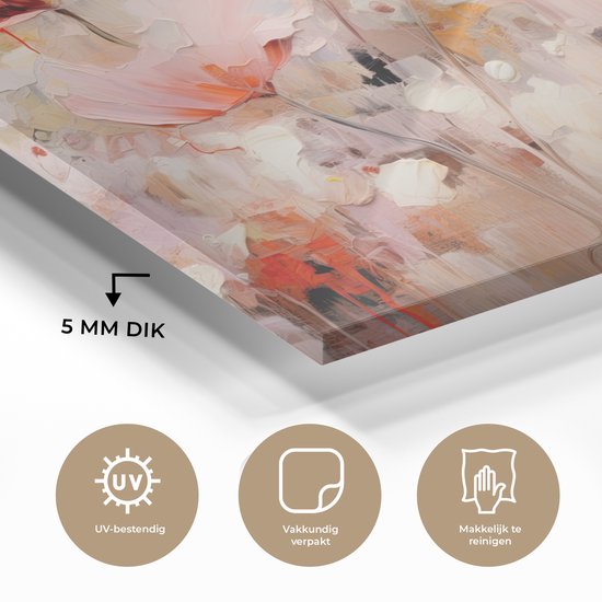 MuchoWow® Glasschilderij 120x80 cm - Schilderij acrylglas - Bloemen - Watercolor - Roze - Abstract - Kunst - Foto op glas - Muurdecoratie woonkamer - Wanddecoratie slaapkamer - Schilderijen