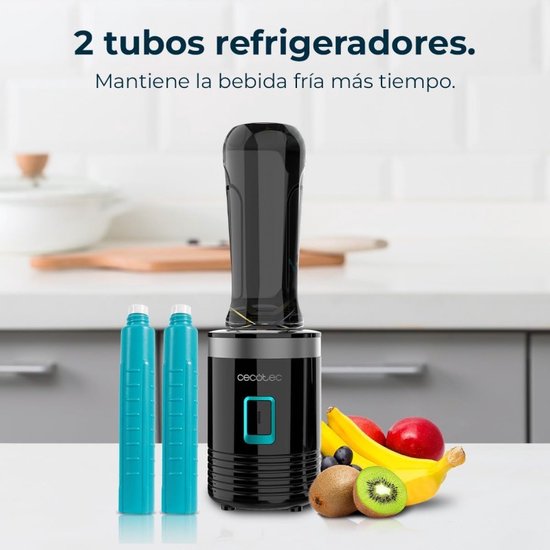Cecotec Individuele Draagbare Blender Power Titanium 300 EasyGo. 350W, Ijs Verpletteren, 4 Bladen met Zwarte Titanium Coating, Inclusief 2 Koelbuizen, 2 Draagbare Flessen en 2 Deksel van Cecotec — afbeelding 3