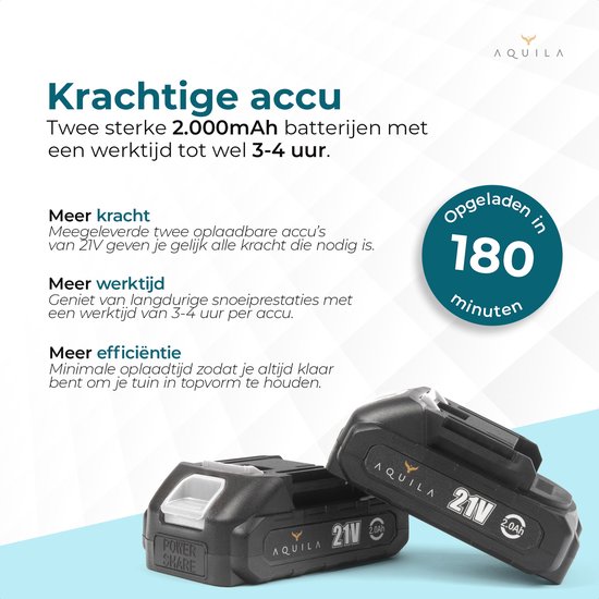 Aquila Elektrische Snoeischaar met 2x 2000 mAh Accu - Electrische Takkenschaar tot 32mm Snijdiameter - Tuinschaar & Snoeizaag - Haagschaar - Incl Koffer van Aquila — afbeelding 4