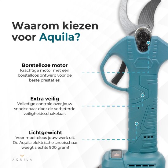 Aquila Elektrische Snoeischaar met 2x 2000 mAh Accu - Electrische Takkenschaar tot 32mm Snijdiameter - Tuinschaar & Snoeizaag - Haagschaar - Incl Koffer van Aquila — afbeelding 2