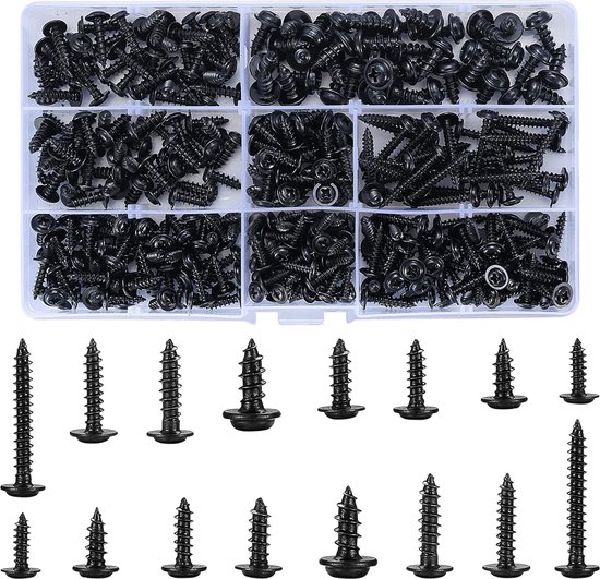 800 stuks M2 kruisschroeven, 4 mm - 20 mm (8 gr?) L, vernikkelde koolstofstaal, zelfsnijdende schroeven, bevestigingsset met opbergdoos