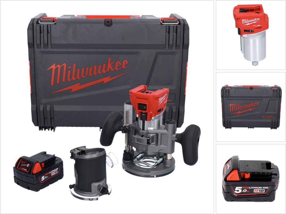 Milwaukee M18 FTR-501X accu bovenfrees 18 V borstelloos + 1x accu 5.0 Ah + bovenfreesmodules + HD doos - zonder lader