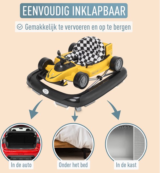 ib style® Loopstoel Babywalker - Baby Loopwagen - Looptrainer - 2-in-1 Racer - Hoogte verstelbaar - Met Geluidseffecten - Little Speedster - Geel van ib style® — afbeelding 3