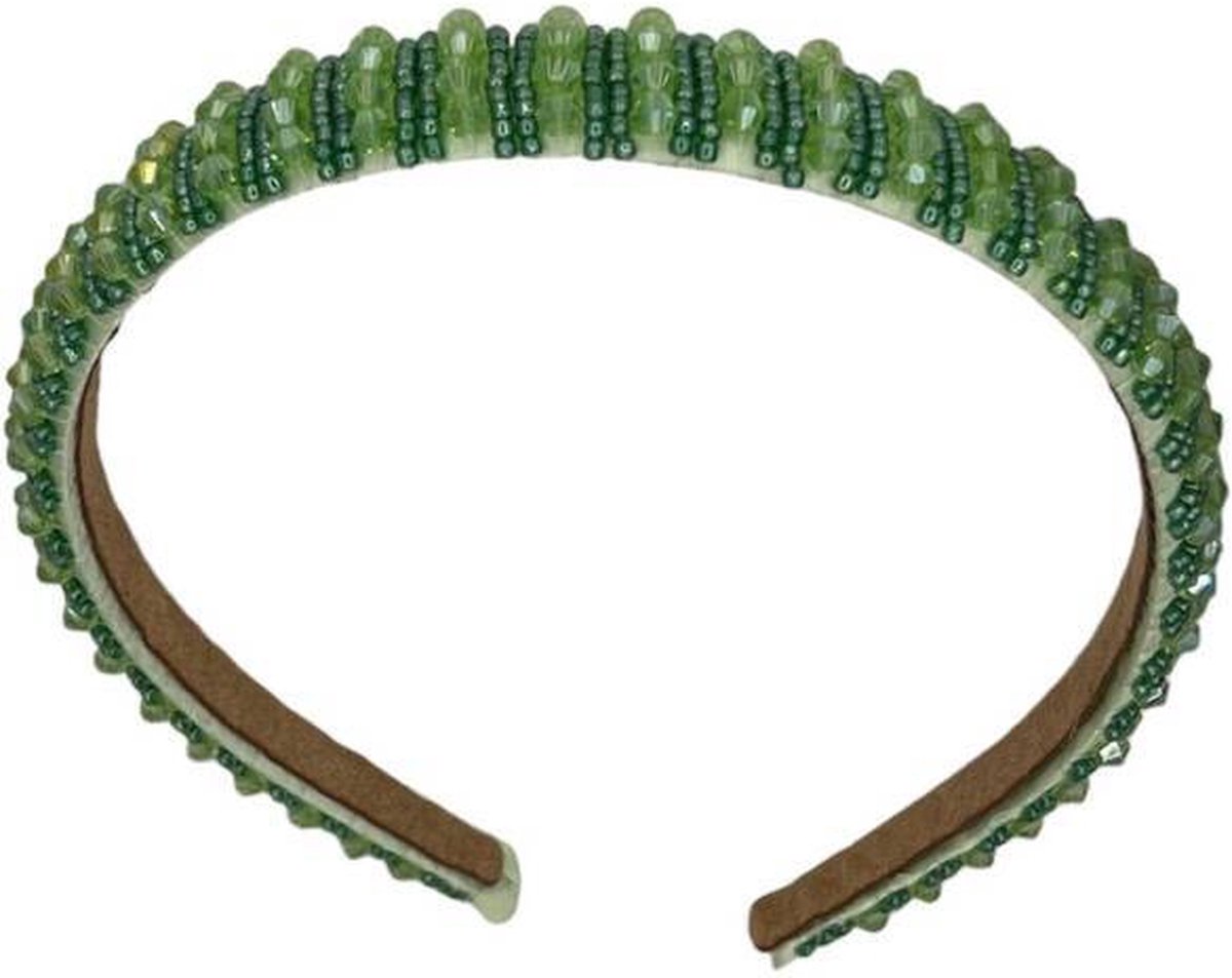 Diadeem - haarband met kralen - groen - glimmers