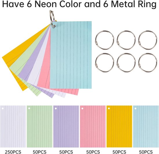 500 stuks systeemkaarten met ring, beide zijden beschrijfbaar en robuust papiermateriaal, perfect om te leren - Merkloos