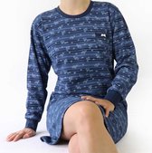 Tenderness-Dames Nachthemd-Fleece-Bloemetjes-Donker Blauw. - Maat 3XL