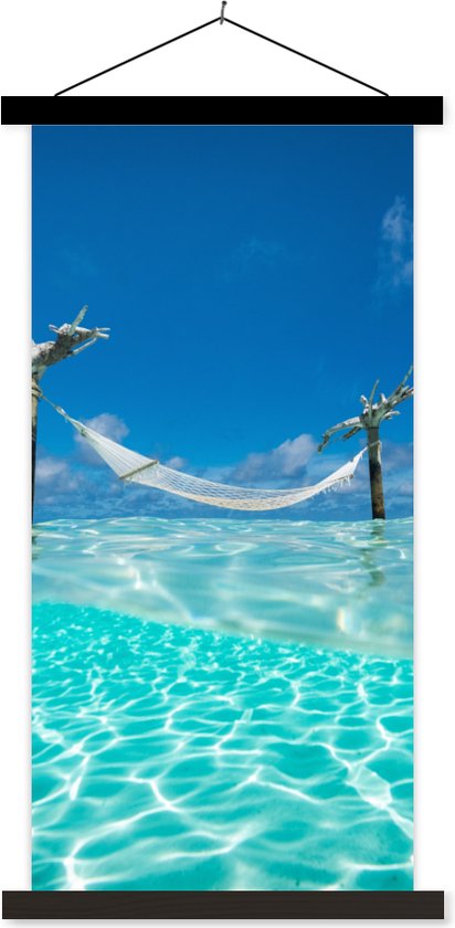 Porte-affiche avec affiche - Affiche scolaire - Été - Mer - Hamac - 60x120 cm - Lattes noires