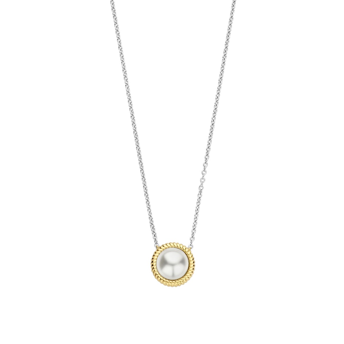 TI SENTO Dames Ketting - 925 zilver - Parel met geel verguld - Maat 42 - 34031YP