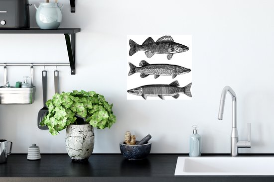 Sticker Muursticker Illustration Pêche - trois poissons - 30x30 cm - film adhésif autocollant - sticker mural repositionnable