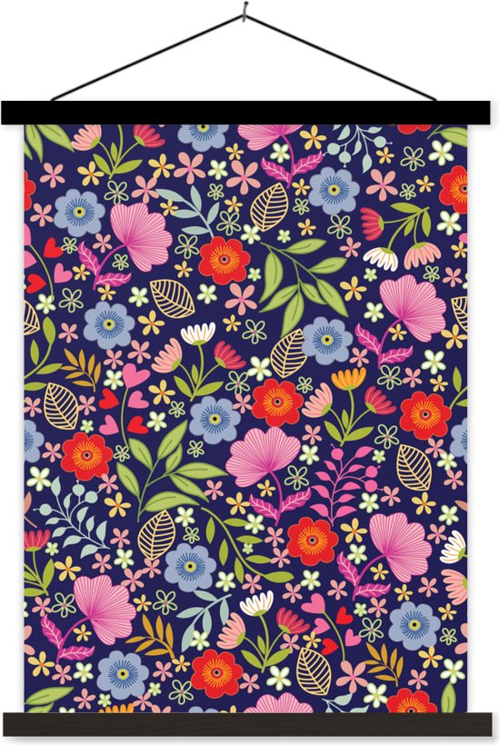 Porte-affiche avec affiche - Affiche scolaire - Fleurs - Couleurs - Motifs - 120x160 cm - Lattes noires