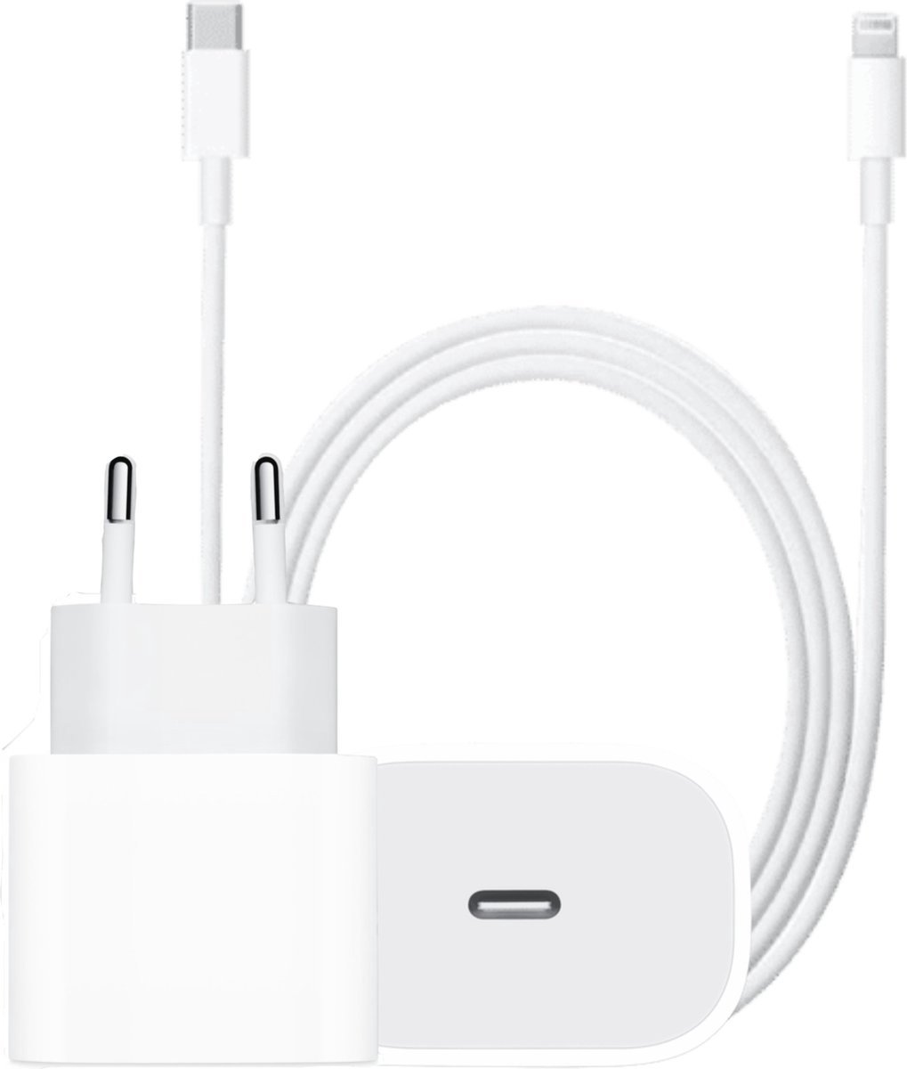 Snellader geschikt voor iPhone 14 & iPad Pro - Snellader - 20W Snellader - USB-C Snellader met 2 Meter lightning Kabel - Oplaadkabel