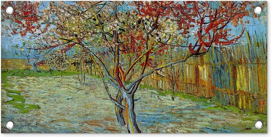 Tuinposter De roze perzikboom - Vincent van Gogh - 60x30 cm - Tuindoek - Buitenposter