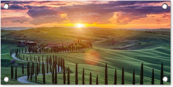 Tuinposter Italië - Zonsondergang - Toscane - 60x30 cm - Tuindoek - Buitenposter