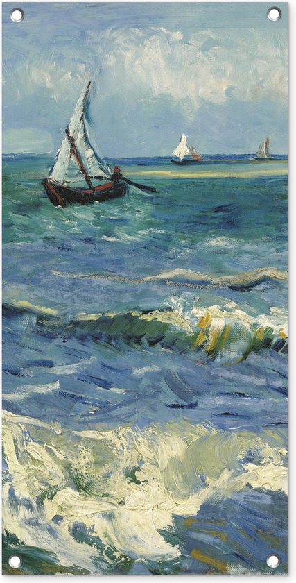 Tuinposter Zeegezicht bij Les Saintes-Maries-de-la-Mer - Vincent van Gogh - 40x80 cm - Wanddecoratie Buiten - Tuinposter - Tuindoek - Schuttingposter - Tuinschilderij