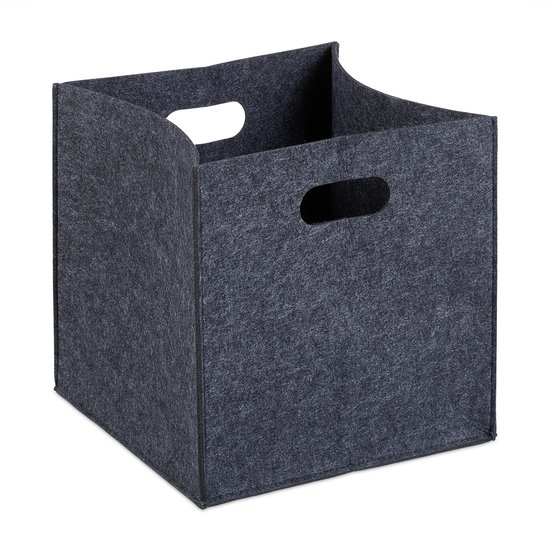 Relaxdays houtmand vilt, opvouwbaar, HxBxD: 25 x 25 x 50 cm, haardhout tas, draagtas, vilttas, opbergmand, antraciet