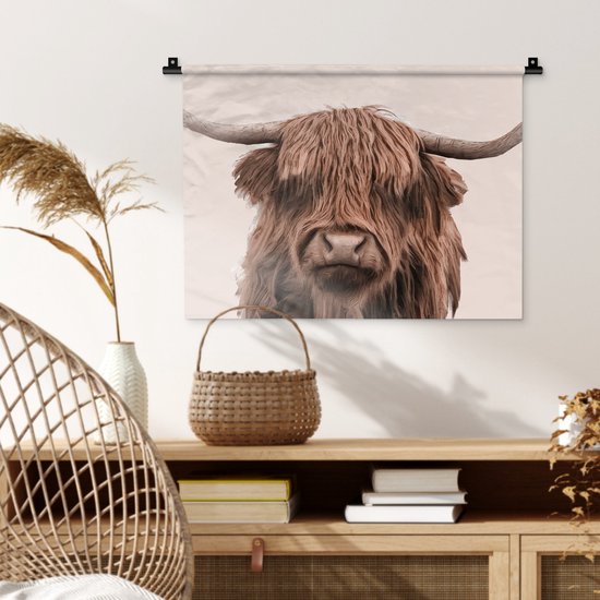 Tapisserie - Tissu mural - Highlander écossais - Vache - Fourrure - 60x45 cm - Tapisserie
