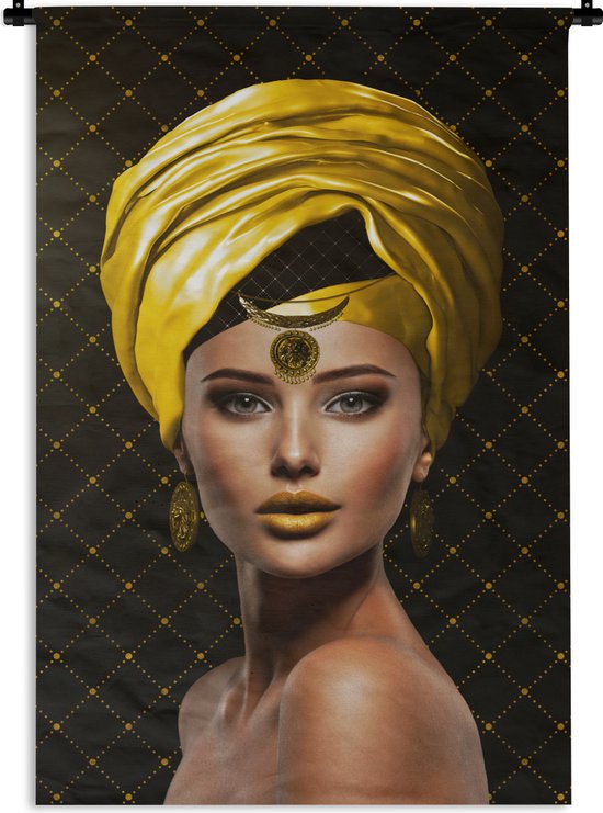 Wandkleed - Wanddoek - Vrouw - Kleuren - Geel - 120x180 cm - Wandtapijt