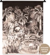 Tapisserie murale - Toile murale - Jungle - Animaux - Enfants - Arbres - Plantes - 60x80 cm - Tapisserie