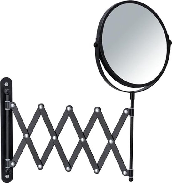 Cosmetica Exclusiv Telescopische wandspiegel met 3-voudig spiegeloppervlak ø 16 cm 300% vergroting, metaal, zwart, 6350 x 219 x 37, 38,5 cm