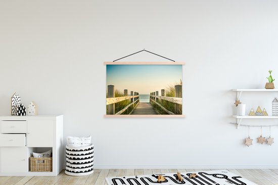 Support pour affiches avec affiche 120 x 80 cm - Affiche scolaire - Clôture - Chemin - Mer - Affiche textile - Lattes vierges