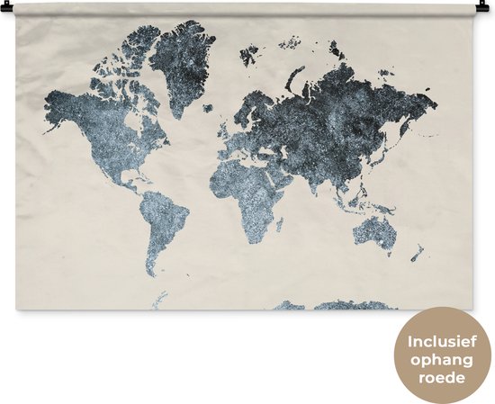 Tapisserie Cartes du mondeIllustrations de Noël - Carte du monde noire à pois gris sur fond rose Tapisserie coton 120x80 cm - Tapisserie avec photo