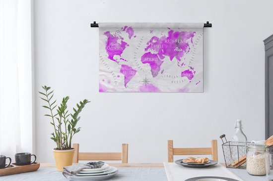 Tapisserie - Tapisserie - Wereldkaart - Rose - Huile - 90x60 cm - Tapisserie