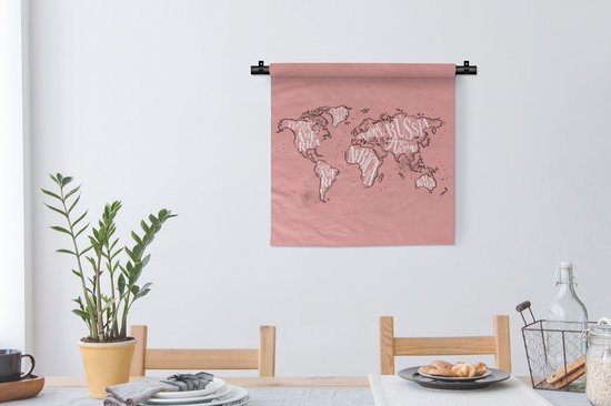 Tapisserie - Tapisserie - Wereldkaart - Rose - Wit - Lettres - 60x60 cm - Tapisserie