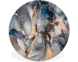 WallCircle - Wandcirkel ⌀ 90 - Marmer - Grijs - Blauw - Luxe - Goud - Ronde schilderijen woonkamer - Wandbord rond - Muurdecoratie cirkel - Kamer decoratie binnen - Wanddecoratie muurcirkel - Woonaccessoires