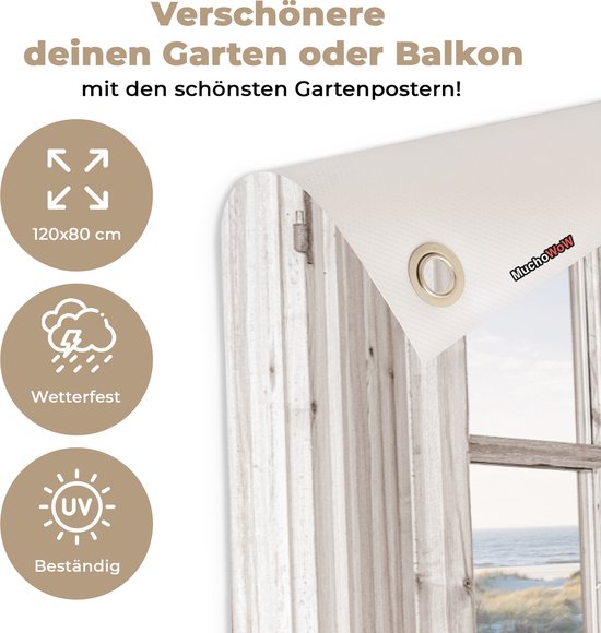 Tuindecoratie doorkijk - Strand - Zee - 120x80 cm - Tuin - Schutting decoratie - Tuinposter - Schuttingdoek - Buitenposter - Tuinversiering - Balkon decoratie - Tuinschilderij