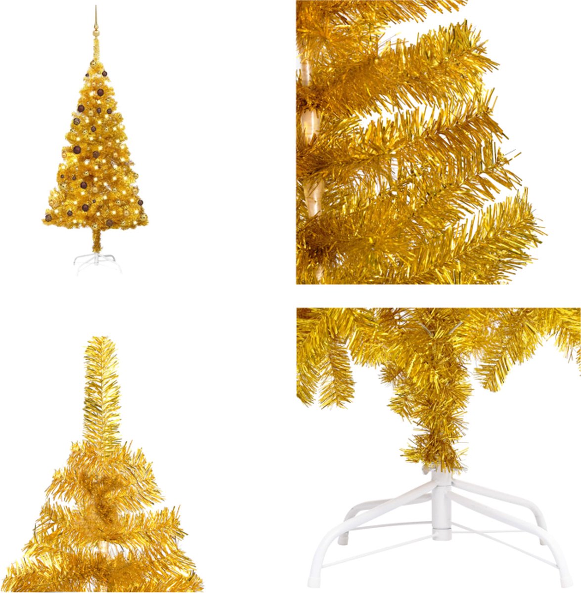 vidaXL Kunstkerstboom met LED's en kerstballen 180 cm PET goudkleurig - Kunstkerstboom - Kunstkerstbomen - Kerstboom - Kerstdecoratie