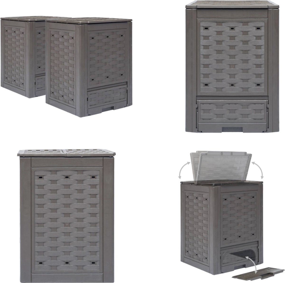 VidaXL Compostbakken 2 st 600 L 60x60x83 cm kunststof rattan bruin Compostbak Compostbakken Composteerbak Composteerbakken