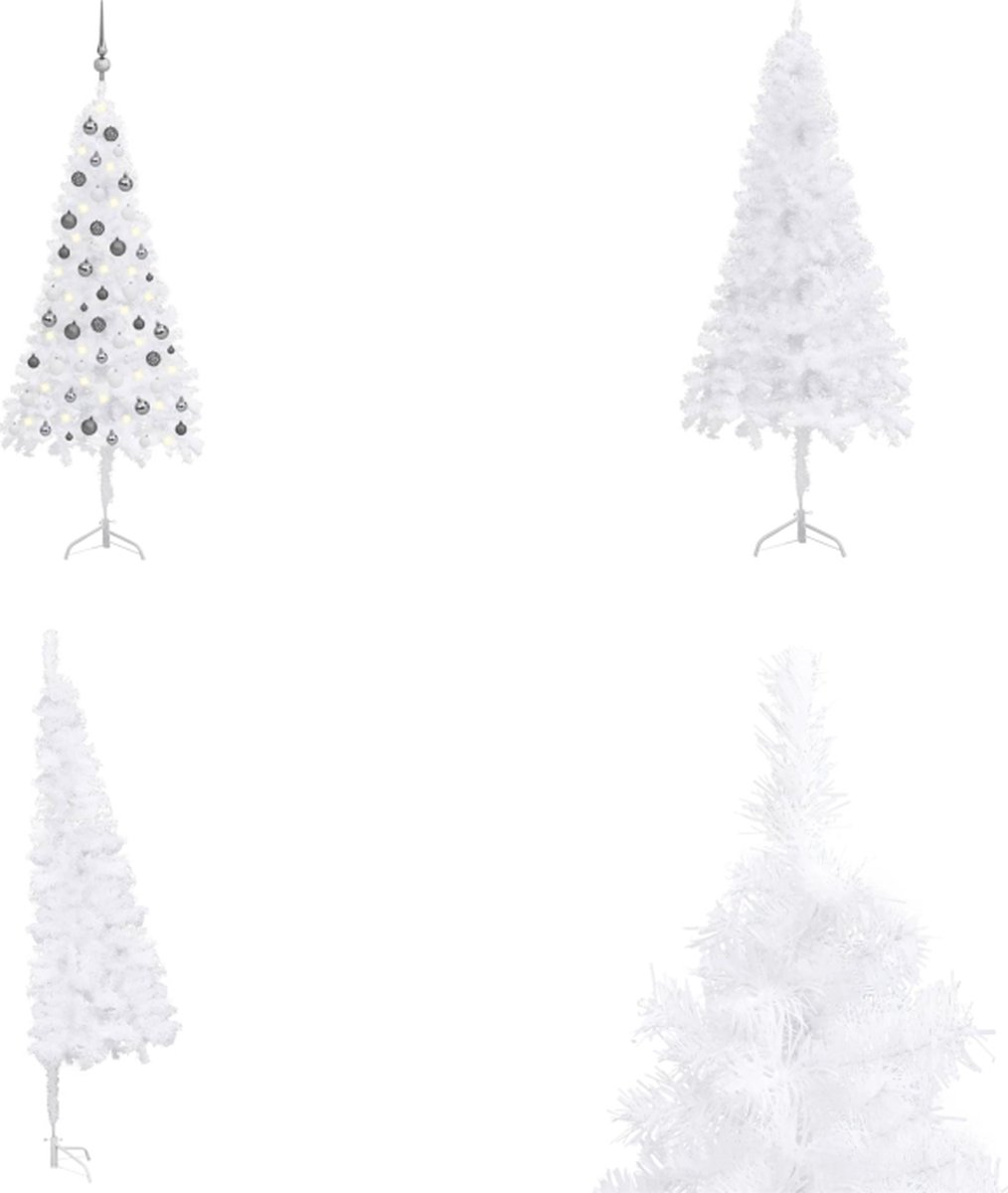 vidaXL Kunstkerstboom met LED's en kerstballen hoek 150 cm PVC wit - Kerstboom - Kerstbomen - Kerstboom Met LED - Kerstbomen Met LED's