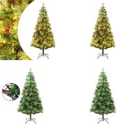 vidaXL Kerstboom met LED's en dennenappels 225 cm PVC en PE groen - Kunstkerstboom - Kunstkerstbomen - Kerstboom - Kerstdecoratie