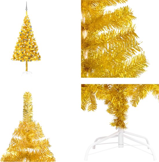 vidaXL Kunstkerstboom met LED's en kerstballen 180 cm PET goudkleurig - Kunstkerstboom - Kunstkerstbomen - Kerstboom - Kerstdecoratie