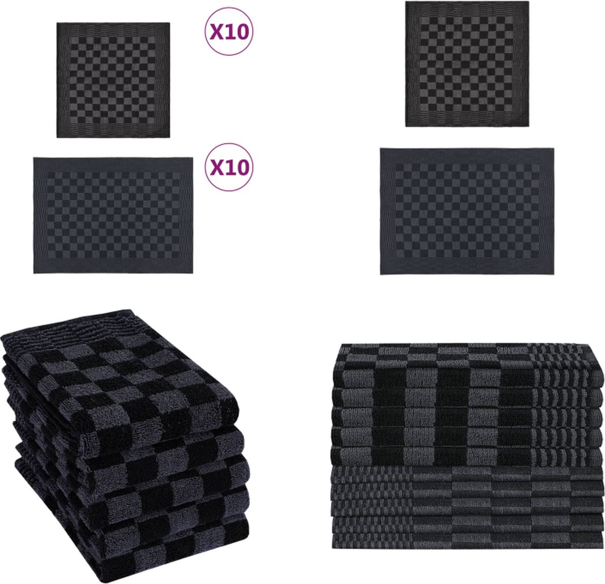 vidaXL 20-delige Keukendoekenset katoen zwart en grijs - Keukendoekenset - Keukendoekensets - Handdoek - Theedoek