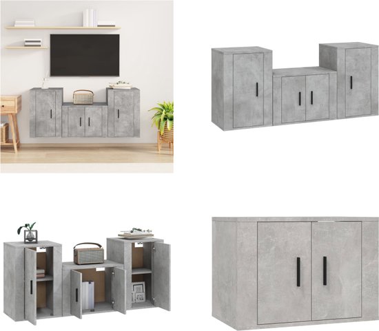 vidaXL 3-delige Tv-meubelset bewerkt hout betongrijs - Tv-kast - Tv-kasten - Tv-meubel - Hifi-meubel