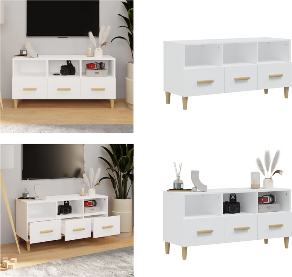 vidaXL - Tv-meubel - 102x36x50 - cm - bewerkt - hout - hoogglans - wit