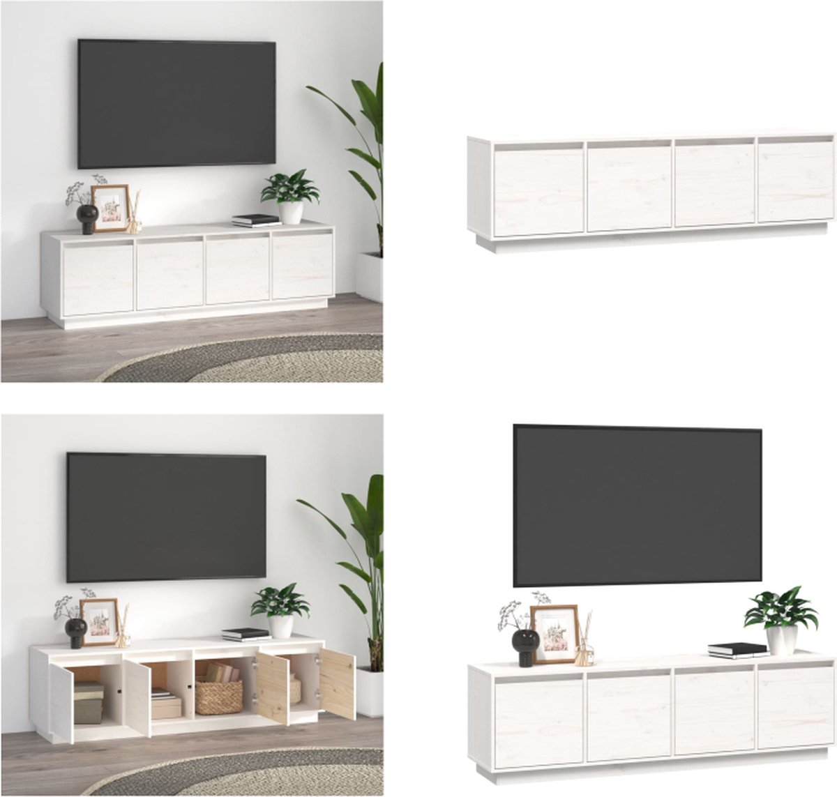 vidaXL - Tv-meubel - 156x37x45 - cm - massief - grenenhout - wit