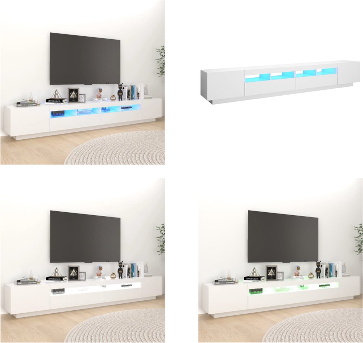 vidaXL Tv-meubel met LED-verlichting 260x35x40 cm wit - Tv-kast - Tv-kasten - Televisiekast - Televisiekasten